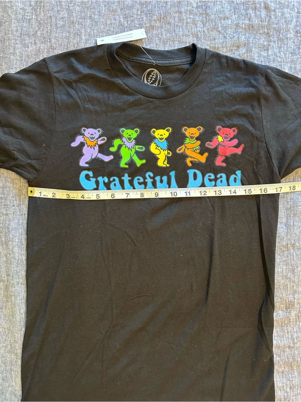 Grateful Dead Black Tee with Rainbow Dancing Bears